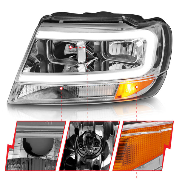 ANZO 1999-2004 Jeep Grand Cherokee Crystal Headlights w/ Light Bar