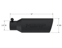 MBRP Universal Tip 4in O.D. Angled Rolled End 2.5in inlet 12in length Black