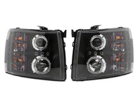 Raxiom 07-13 Chevrolet Silverado 1500 LED Halo Projector Headlights- Black Housing- Clear Lens
