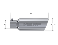 MBRP Universal Tip 6in OD Rolled End 4in Inlet 18in Length T304
