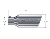 MBRP Universal Tip 7inch O.D. Rolled End 4inch inlet 18inch length - T304 (SINGLE TIP)