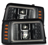 AlphaRex 92-96 Ford F-Series/Bronco LUXX-Series Proj Headlights Blk w/Actv Light SeqSig & SBDRL