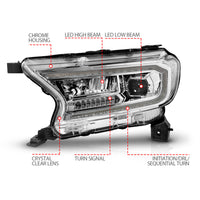 ANZO 19-23 Ford Ranger (Factory Halogen Models) Full LED Proj Headlights DRL/SeqSig Chrome - Pair