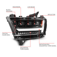 ANZO 19-24 RAM 1500 (New Body/OE Halogen) Full LED Proj Headlights DRL/SeqSig Black - Driver Side