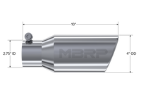 MBRP Universal Tip 4in OD 2.75in Inlet 10in Length Angled Rolled End T304