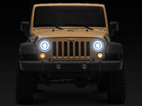 Raxiom 07-08 Jeep Wrangler JK Hi Output LED Headlights/Angel Eye DRL- Black Housing- Clear Lens