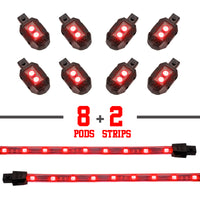 XK Glow Single Color XKGLOW LED Accent Light Motorcycle Kit Red - 8xPod + 2x8InStrips