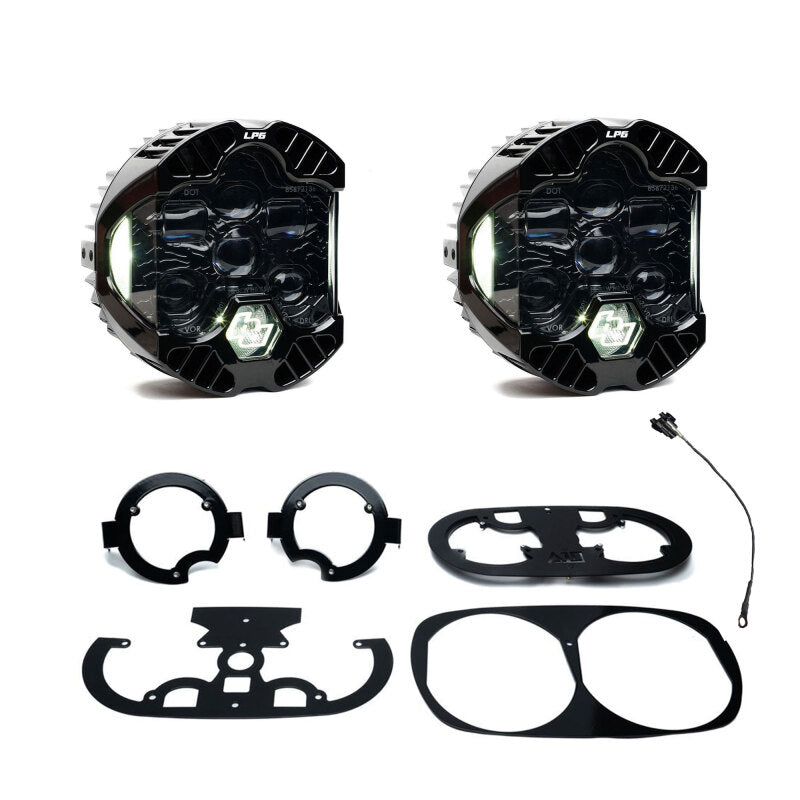 Baja Designs Harley D 98-13 Pre-Rushmore Style Road Glide DOT LP6 LED Dual Headlight Kit DRL -White