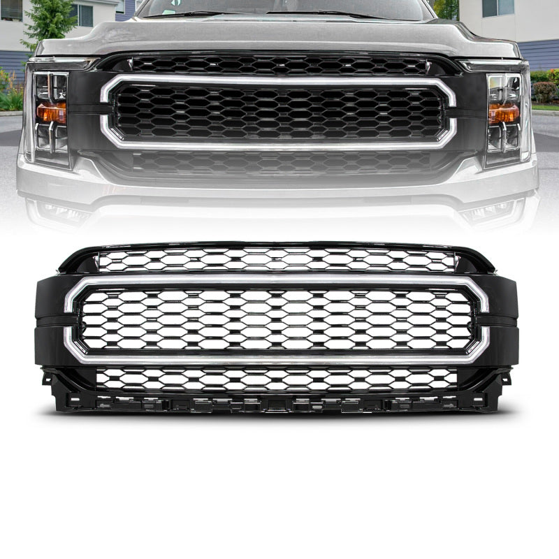 ANZO 21-23 Ford F150 Black Housing Full LED Light Tube Front Grille