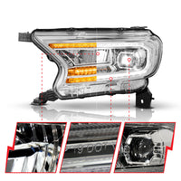 ANZO 19-23 Ford Ranger (Factory Halogen Models) Full LED Proj Headlights DRL/SeqSig Chrome - Pair