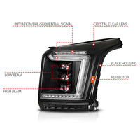 ANZO 15-20 GMC Yukon (Incl XL - Factory Halogen Models) Full LED Proj Headlights Black - Driver Side