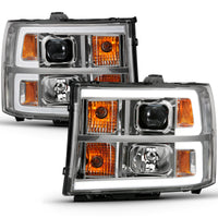 ANZO 2007-2013 GMC Sierra 1500 Projector Headlight Plank Style Chrome w/ Clear Lens Amber
