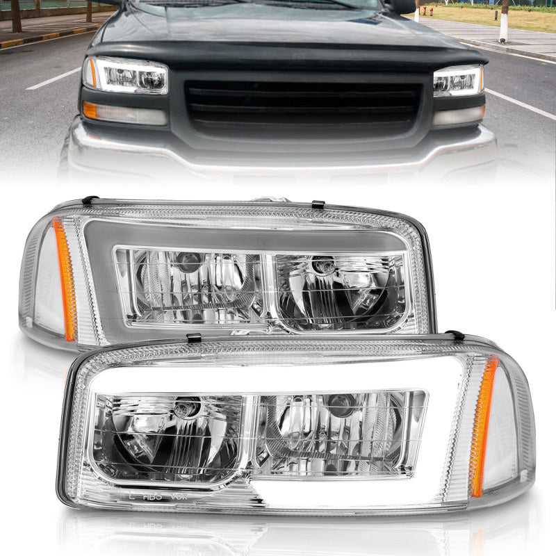ANZO 99-17 GMC Sierra/Denali Headlights Chrome Amber (w/C Light Bars)