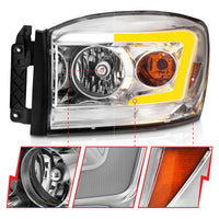ANZO 06-09 Dodge RAM 1500/2500/3500 Headlights Chrome Housing/Clear Lens (w/Switchback Light Bars)