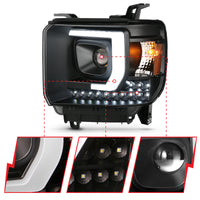 ANZO 2014-2015 GMC Sierra 1500HD Projector Plank Style Headlight Black W/ DRL