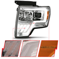ANZO 2009-2013 Ford F-150 Projector Light Bar G4 Switchback Headlights Chrome Amber
