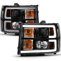 ANZO 2007-2013 GMC Sierra 1500 Projector Headlight Plank Style Black w/ Clear Lens Amber