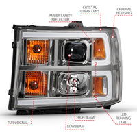 ANZO 2007-2013 GMC Sierra 1500 Projector Headlight Plank Style Chrome w/ Clear Lens Amber